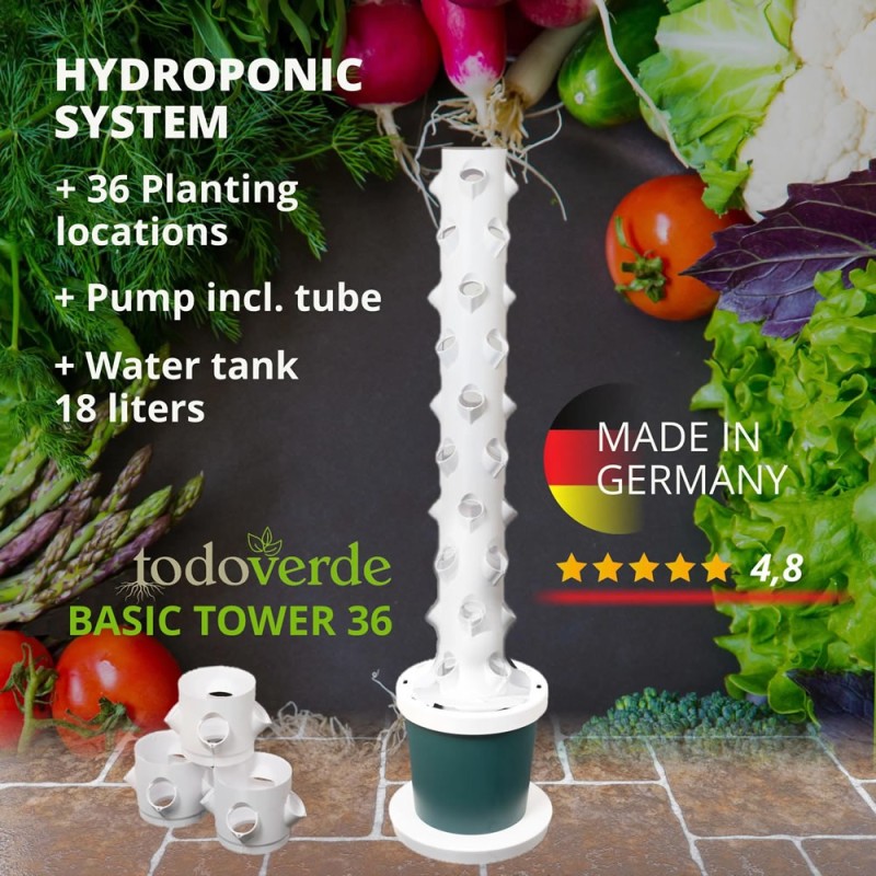 Hydroponisches System, Pflanzenturm mit 36 Pflanzplätzen